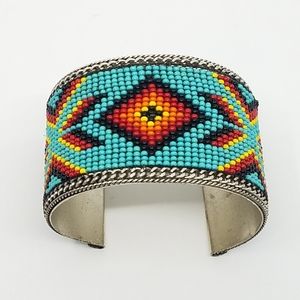 Beaded Cuff Bracelet  - 1.75" Wide